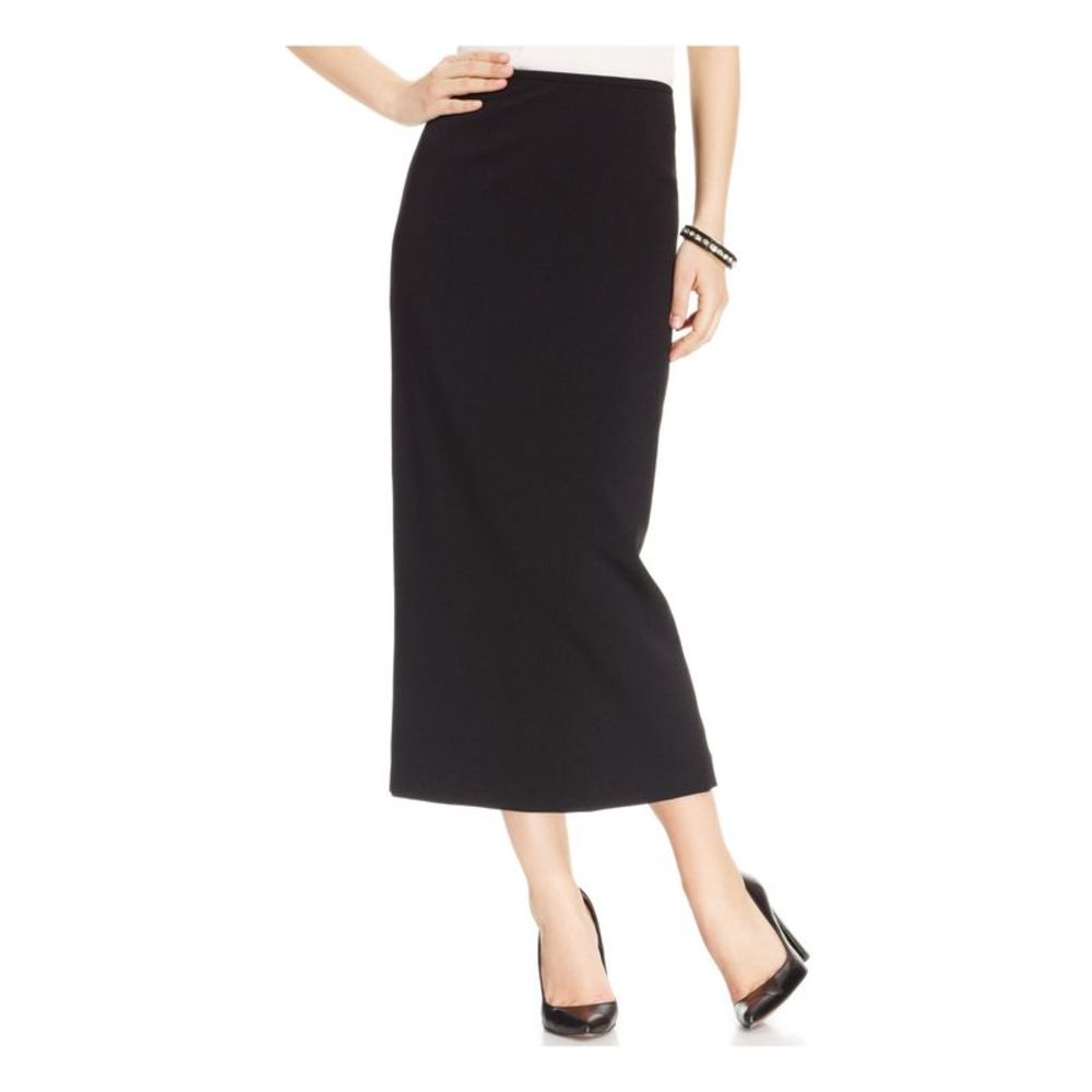 KASPER Womens Black Crepe Straight Column Tea-Length Wear To Work Skirt 18